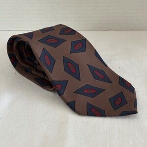 Adolfo Diamond Geometric Silk Necktie Brown Red Blue Men's